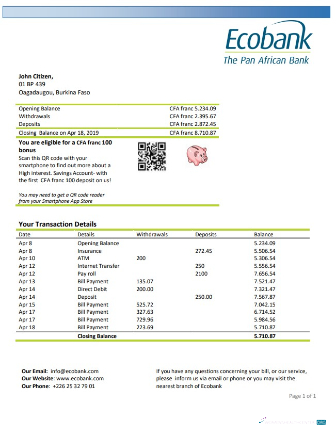 Herunterladen Burkina Faso Ecobank Bank Kontoauszug Word modell