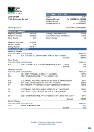 Hochwertige Herunterladen Burundi Bank von Africa Bank Kontoauszug Excel Photoshop Vorlage
