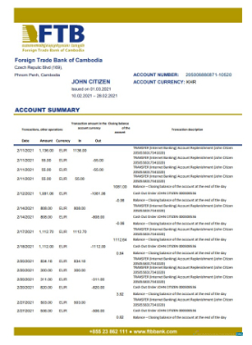 Realistische Herunterladen Kambodscha Foreign Trade Bank von Kambodscha Bank Kontoauszug Excel Photoshop Vorlage