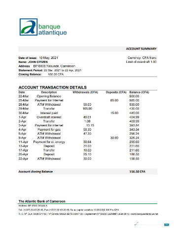 Premium Herunterladen Kamerun Atlantic Bank Excel Photoshop Vorlage
