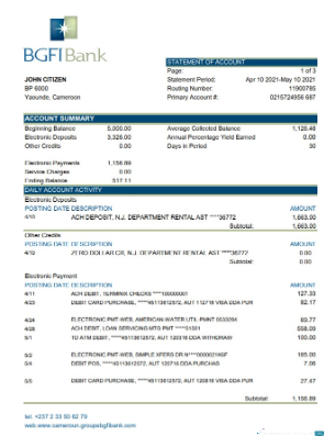 Hochwertige Herunterladen Kamerun BGFI Bank Kontoauszug Excel Photoshop Vorlage