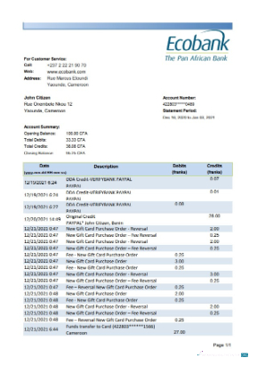 Hochwertige Herunterladen Kamerun Ecobank Bank Kontoauszug Excel Photoshop Vorlage