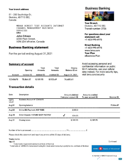 Premium Herunterladen Kanada BMO Bank von Montreal Bank Kontoauszug Excel Photoshop Vorlage