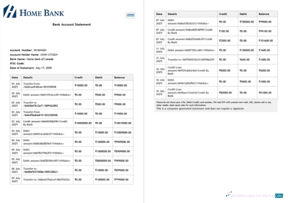 Herunterladen Kanada Home Bank von Kanada Konto Bank Kontoauszug Word 2 Seiten vorlage