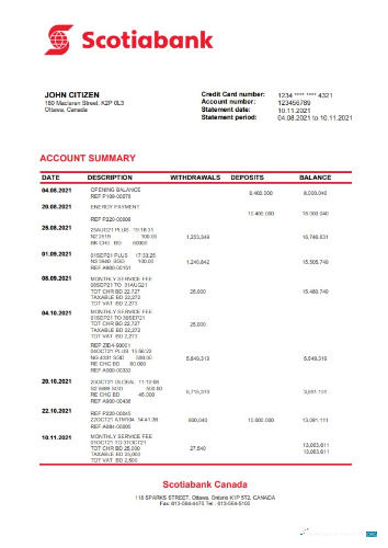 Herunterladen Kanada Scotiabank Bank Kontoauszug Word Version 2 vorschau