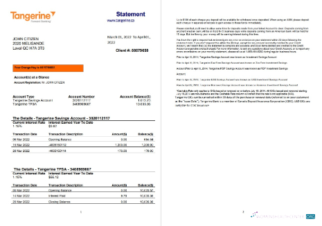 Herunterladen Kanada Tangerine Bank Kontoauszug Word 1 2 Seiten muster