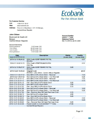 Professionelle Herunterladen Zentralafrikanische Republik Ecobank Bank Kontoauszug Eexcel Photoshop Vorlage