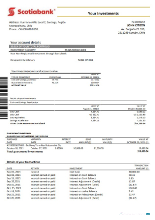 Herunterladen Chile Scotiabank Bank Kontoauszug Word modell