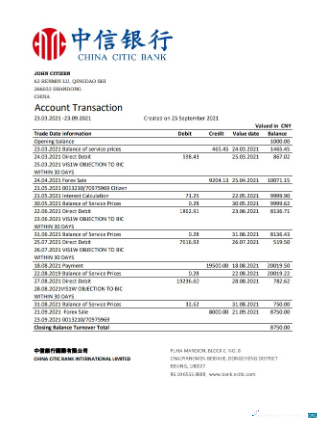 Premium Herunterladen China Citic Bank Corp Bank Kontoauszug Excel Photoshop Vorlage