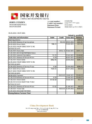 Hochwertige Herunterladen China Entwicklung Bank Kontoauszug Excel Photoshop Vorlage