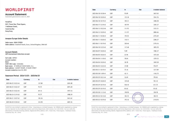 Herunterladen China Worldfirst Konto Bank Kontoauszug Word 2 Seiten design