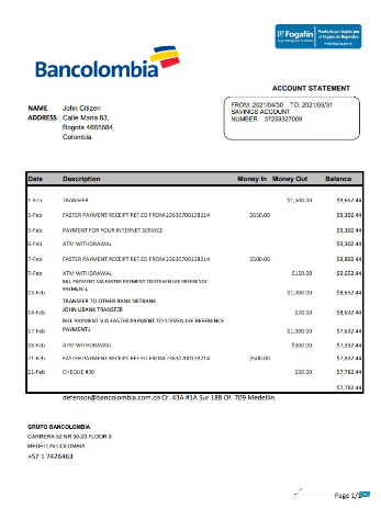 Premium Herunterladen Kolumbien Bancolombia Bank Kontoauszug Excel Photoshop Vorlage