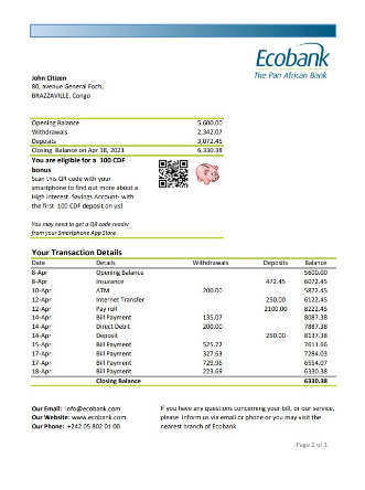 Premium Herunterladen Kongo Ecobank Bank Kontoauszug Excel Photoshop Vorlage