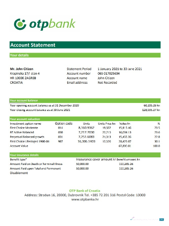 Editierbare Herunterladen Kroatien OTP Bank Kontoauszug Excel Photoshop Vorlage