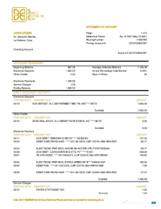 Herunterladen Kuba Banco Zentral de Kuba Bank Kontoauszug Word modell