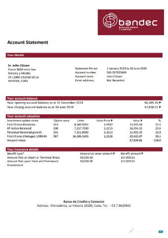 Herunterladen Kuba Bandec Banco de Credito Y Comercio Bank Kontoauszug Word design