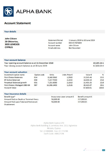 Herunterladen Zypern Alpha Bank Kontoauszug Word vorschau