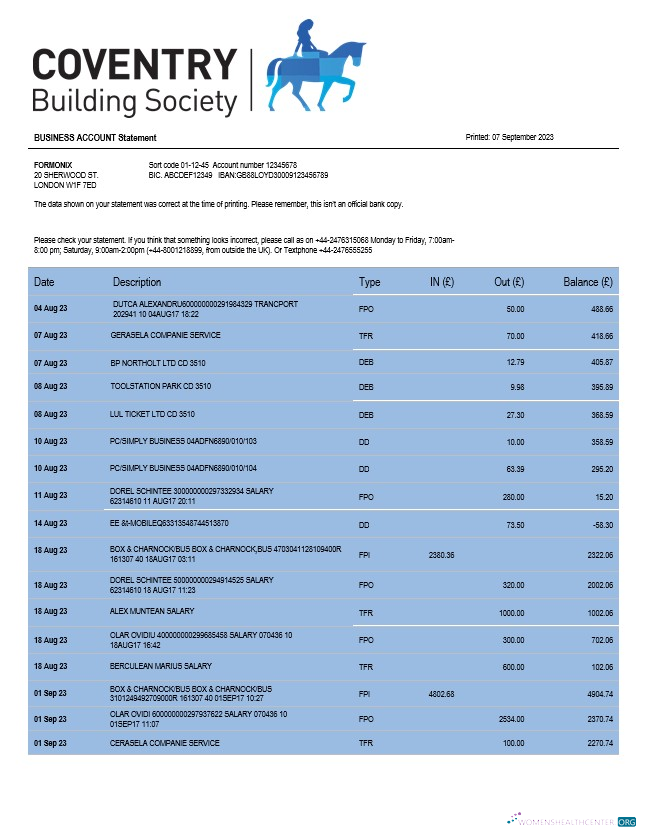 Qualité Coventry Building Society Organization Compte Chèque Compte Relevé Word et PDF Modèle