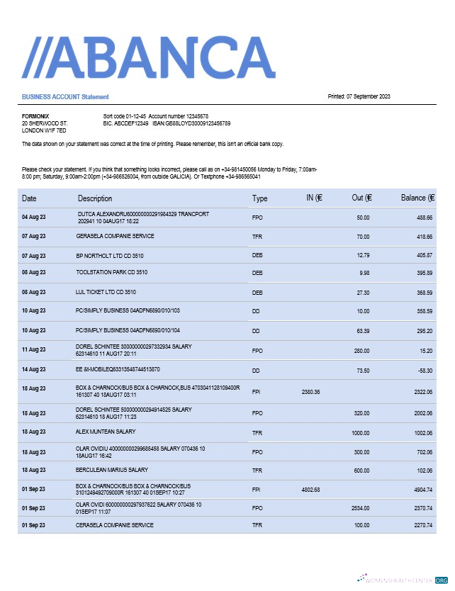 Professionnel Télécharger Abanca Banque Firm Compte Relevé Word et PDF Modèle Photoshop Modèle