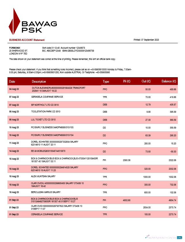 Professionnel Télécharger BAWAG PSK Banque Firm Compte Relevé Word et PDF Modèle Photoshop Modèle