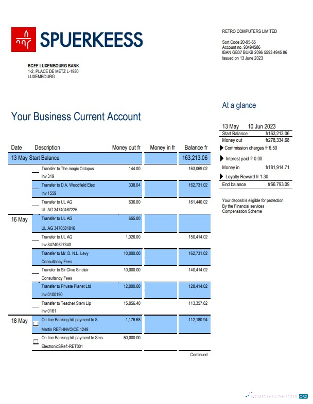 Réaliste Télécharger BCEE Luxembourg Banque Firm Compte Relevé Word et PDF Modèle Photoshop Modèle