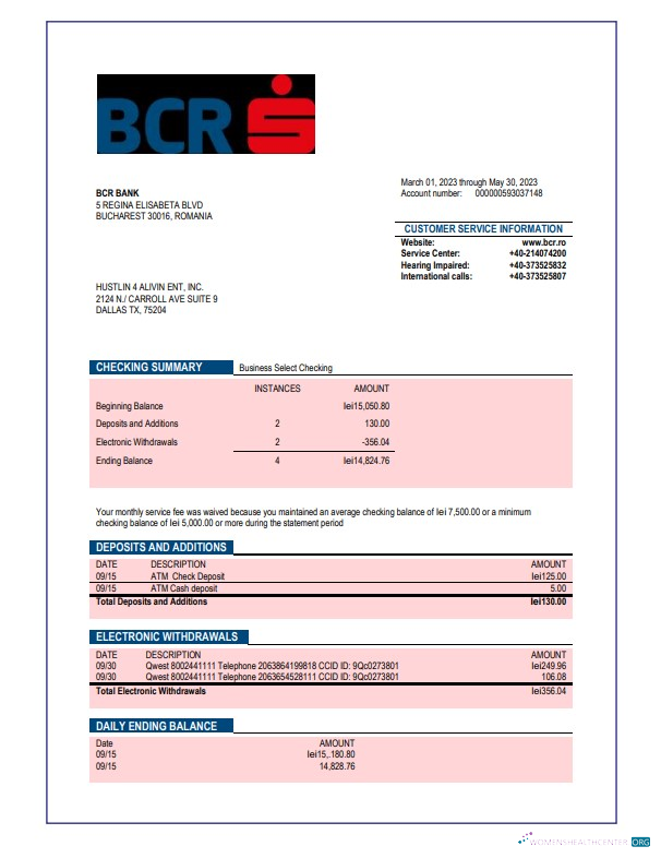 Qualité Télécharger BCR Banque Société Compte Chèque Compte Relevé Word et PDF Modèle Photoshop Modèle