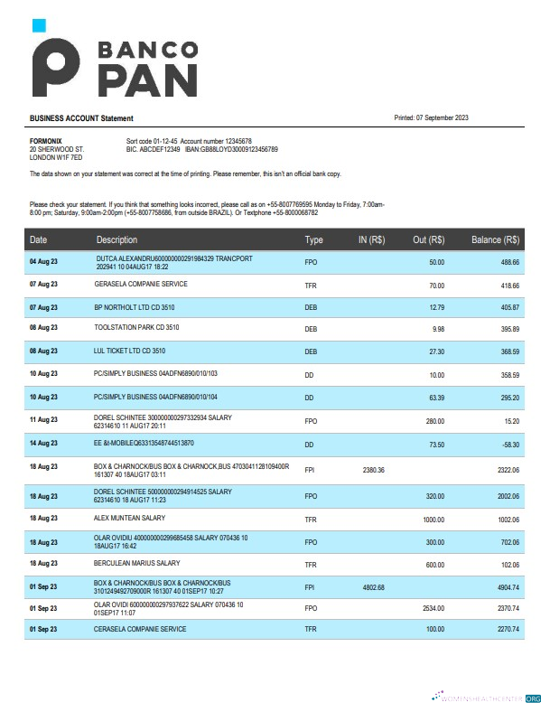 Qualité Télécharger Banco Pan Banque Firm Compte Relevé Word et PDF Modèle Photoshop Modèle
