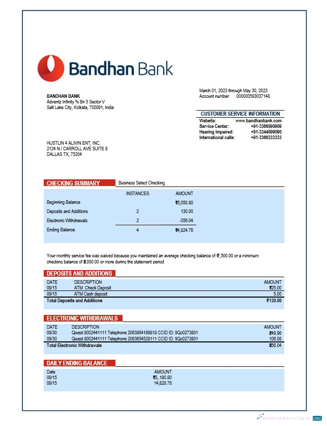 Réaliste Télécharger Bandhan Banque Organization Compte Relevé Word et PDF Modèle Photoshop Modèle