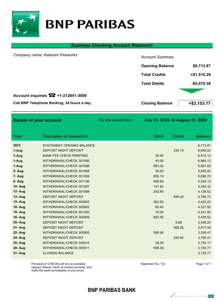 Réaliste Télécharger Banque BNP Paribas Société Relevé Word et PDF Modèle Photoshop Modèle