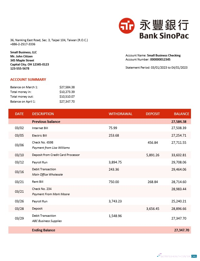 Professionnel Télécharger Banque Sinopac Enterprise Compte Relevé Word et PDF Modèle Photoshop Modèle