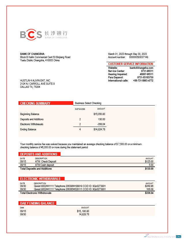 Réaliste Télécharger Banque de Changsha Enterprise Relevé Word et PDF Modèle Photoshop Modèle