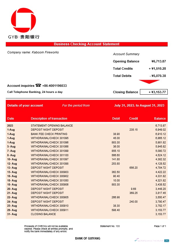 Professionnel Télécharger Banque de Guiyang Firm Compte Relevé Word et PDF Modèle Photoshop Modèle