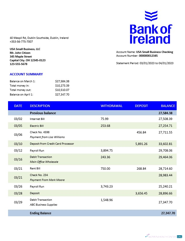 Premium Télécharger Banque de Irlande Enterprise Relevé Word et PDF Modèle Photoshop Modèle
