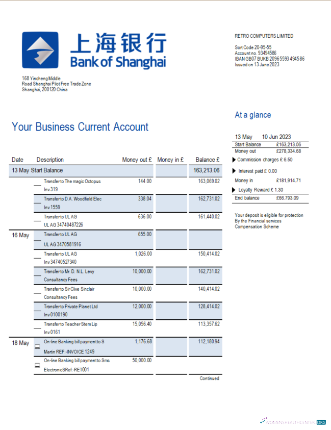 Qualité Télécharger Banque de Shanghai Firm Compte Relevé Word et PDF Modèle Photoshop Modèle