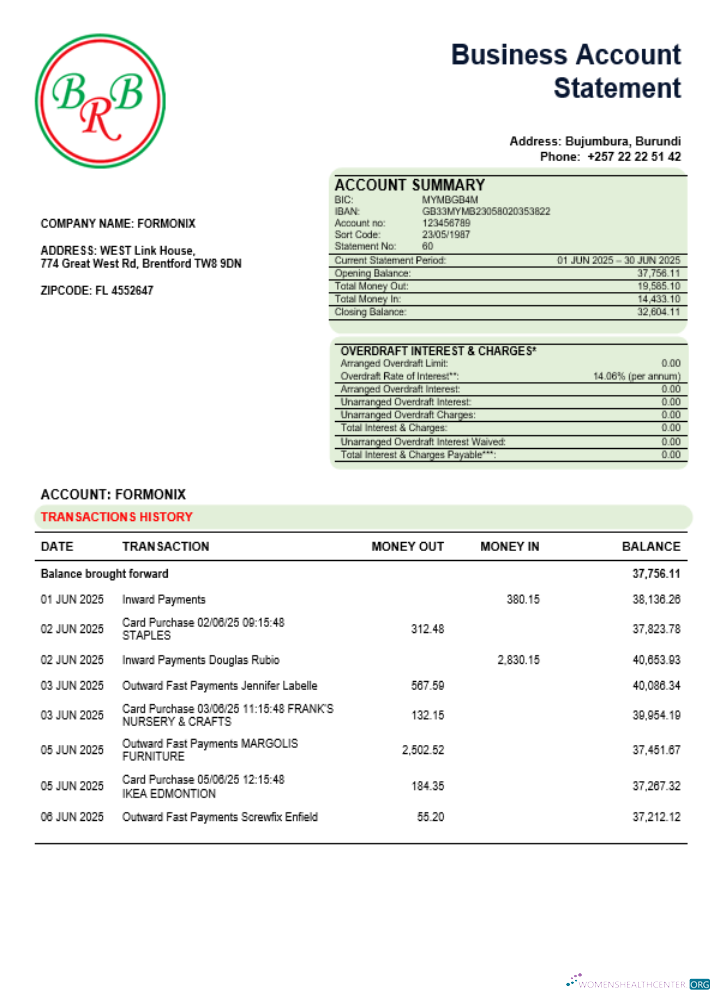 Qualité Télécharger Banque de The République de Burundi Société Relevé Word et PDF Format Photoshop Modèle