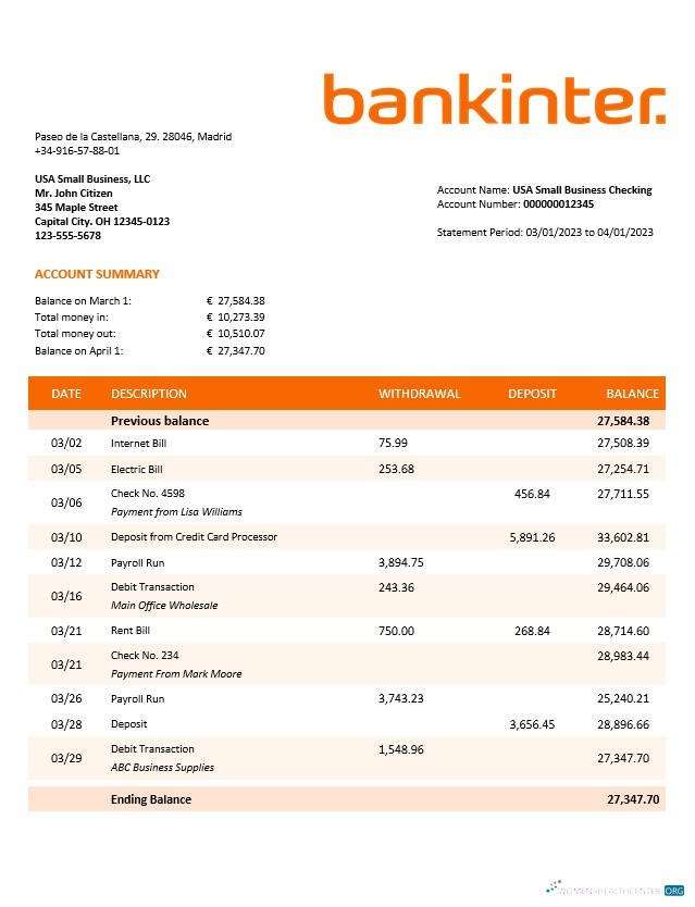 Qualité Télécharger Bankinter Enterprise Relevé Word et PDF Modèle Photoshop Modèle