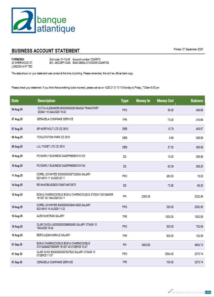 Qualité Télécharger Banque Atlantique Entreprise Firm Relevé Word et PDF Format Photoshop Modèle
