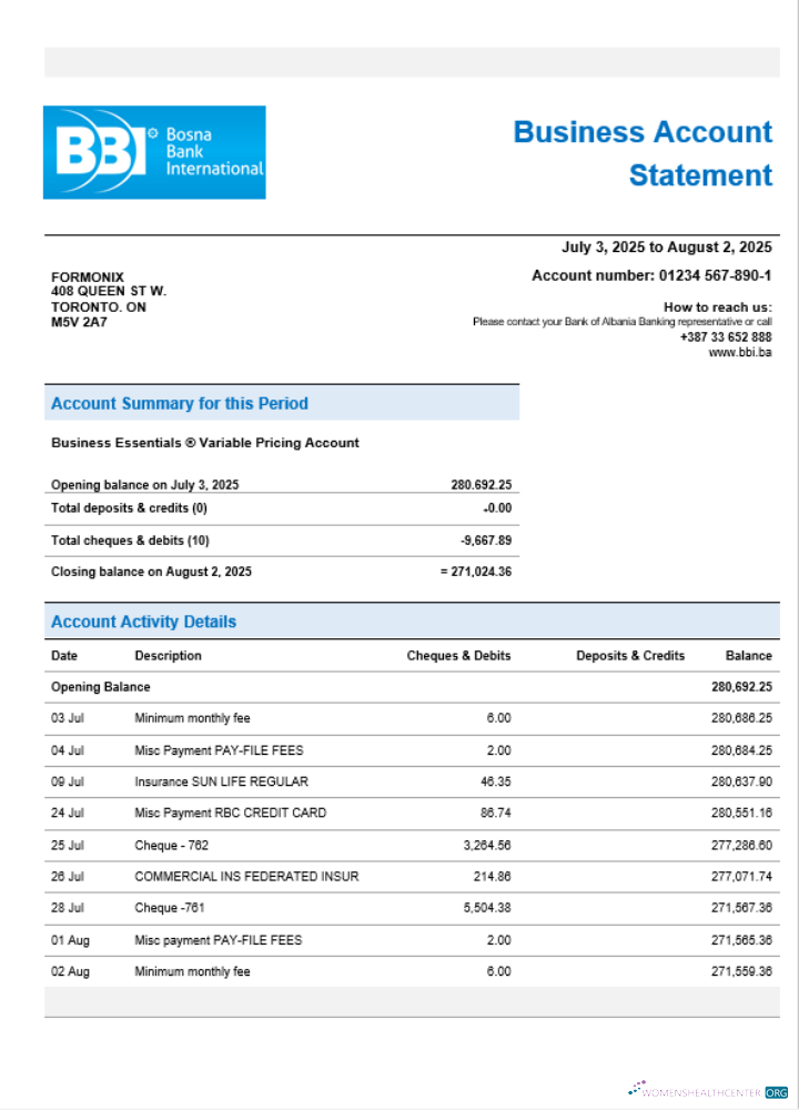 Qualité Télécharger Bosna Banque Firm Compte Relevé Word et PDF Format Photoshop Modèle