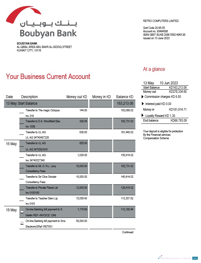 Professionnel Télécharger Boubyan Banque Enterprise Compte Relevé Word et PDF Modèle Photoshop Modèle
