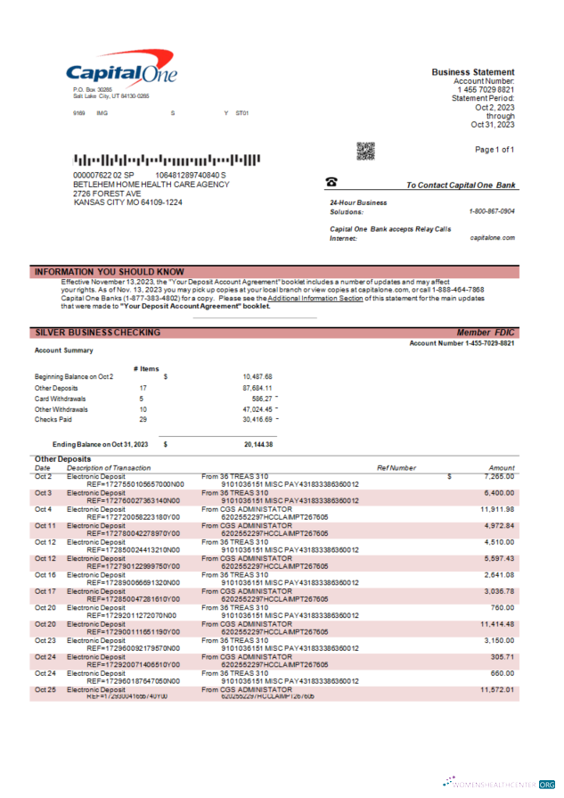 Réaliste Télécharger Capitale One Banque Corporatif Compte Relevé Word et PDF Photoshop Modèle