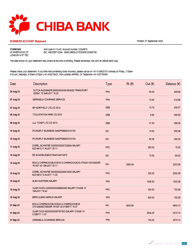 Qualité Télécharger Chiba Banque Société Compte Chèque Compte Relevé Word et PDF Modèle Photoshop Modèle