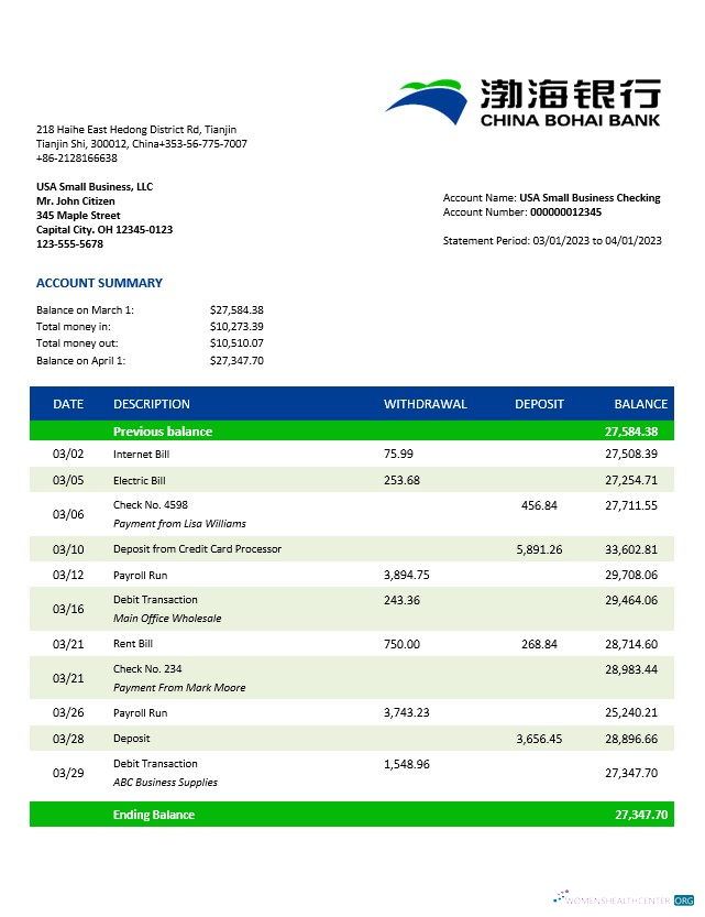 Premium Télécharger Chine Bohai Banque Entreprise Relevé Word et PDF Modèle Photoshop Modèle
