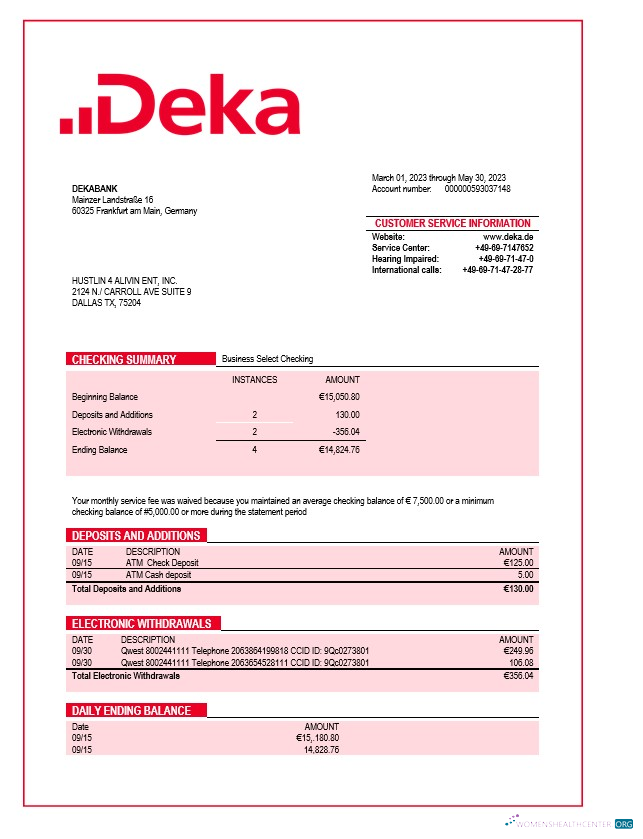 Professionnel Télécharger Dekabank Firm Relevé Word et PDF Modèle Photoshop Modèle