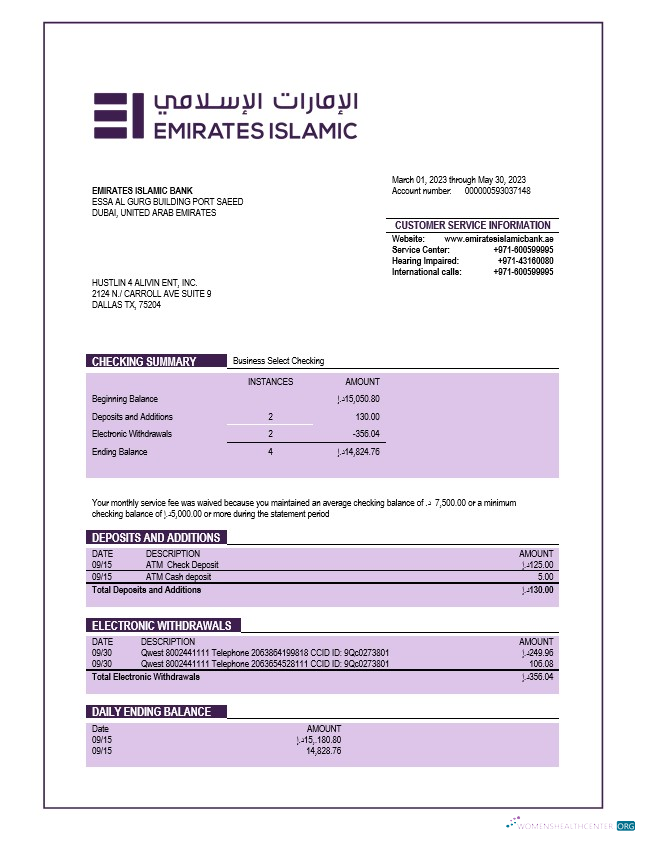 Premium Télécharger Emirates Islamique Banque Firm Compte Relevé Word et PDF Modèle Photoshop Modèle