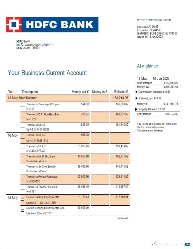 Réaliste Télécharger HDFC Banque Firm Compte Relevé Word et PDF Modèle Photoshop Modèle