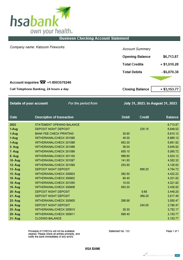 Qualité Télécharger HSA Banque Enterprise Compte Relevé Word et PDF Modèle Photoshop Modèle