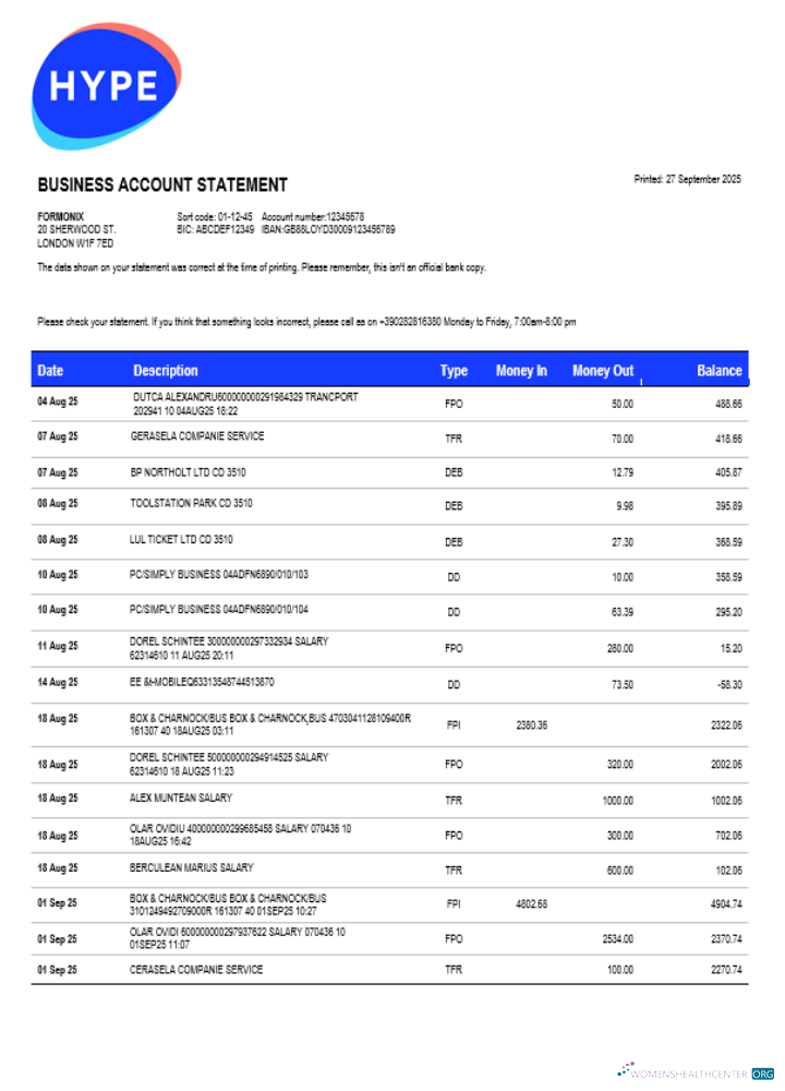 Qualité Télécharger HYPE SPA Banque Société Compte Chèque Compte Relevé Word et PDF Modèle Photoshop Modèle