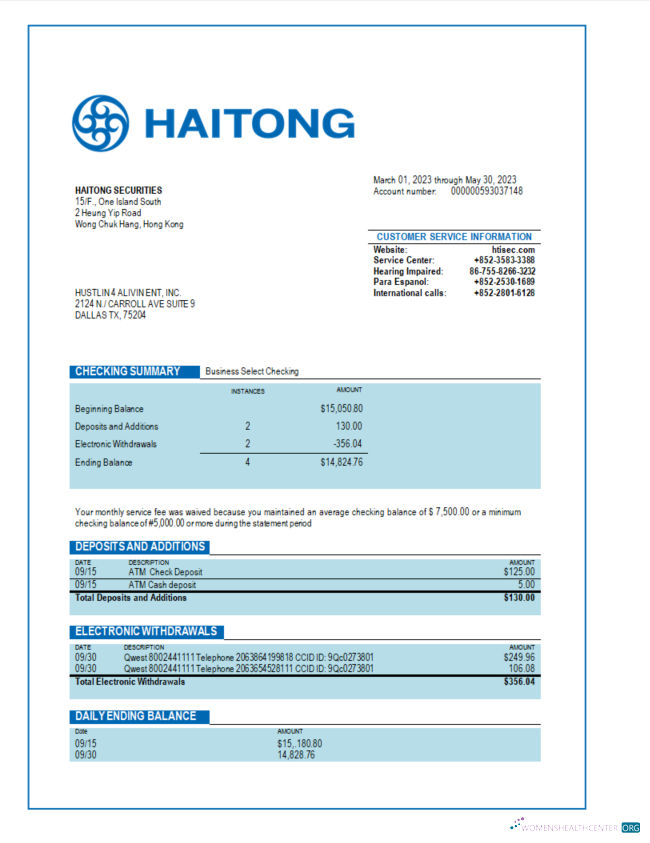 Professionnel Télécharger Haitong Securities Entreprise Banque Relevé Word et PDF Modèle Photoshop Modèle