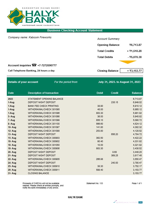 Qualité Télécharger Halyk Banque Organization Compte Relevé Word et PDF Modèle Photoshop Modèle