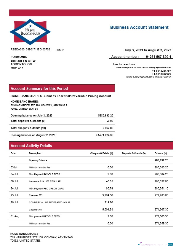 Qualité Télécharger Home Bancshares Banque Firm Compte Relevé Word et PDF Modèle Photoshop Modèle